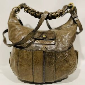 CHLOE Heloise Lambskin Leather Dark Khaki Hobo Shoulder Bag